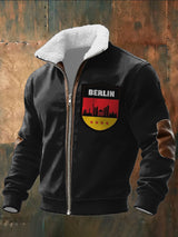 Herren-Jacke mit Reiß verschluss mit schwarzer Berliner Flagge und Skyline-Print