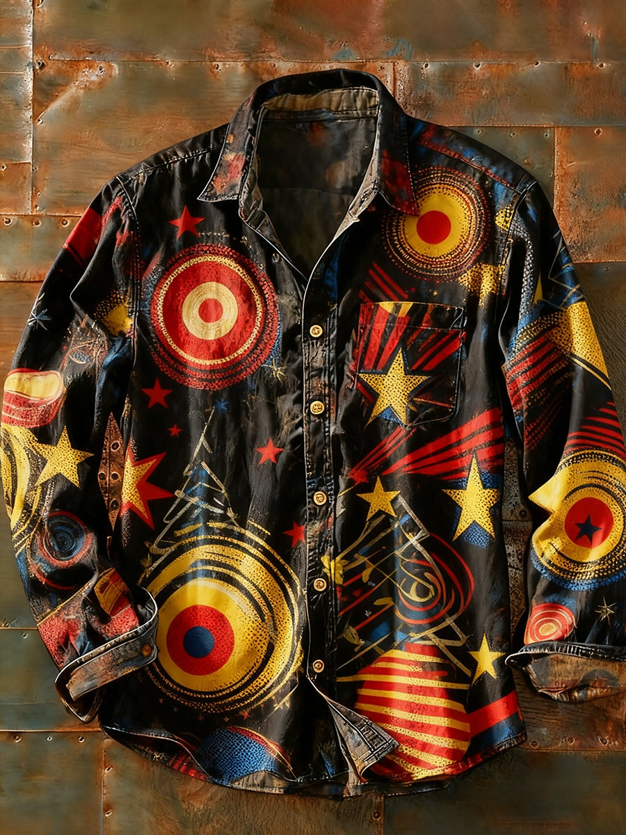 Herren Retro Abstrakt Kunstdruck Lässiges Langarm-Hemd