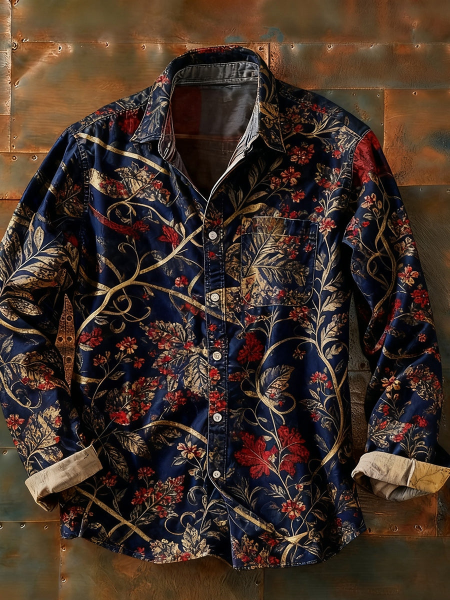 Herren Retro Abstrakt Kunstdruck Lässiges Langarm-Hemd