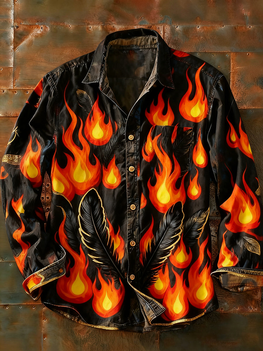 Herren Retro Abstrakt Kunstdruck Lässiges Langarm-Hemd
