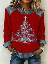 Damen Weihnachts druck Waffel Sweatshirt