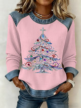 Damen Weihnachts druck Waffel Sweatshirt
