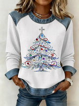 Damen Weihnachts druck Waffel Sweatshirt