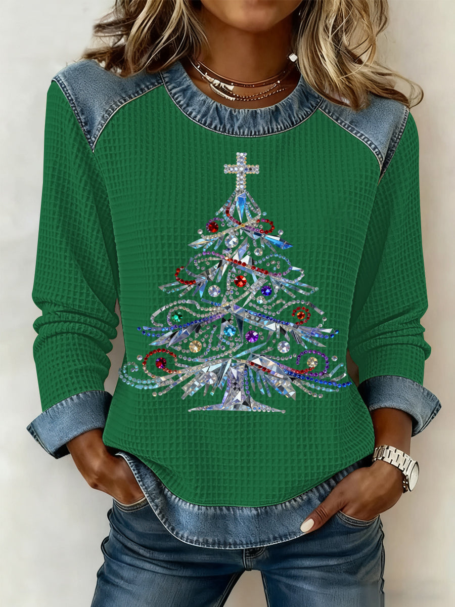 Damen Weihnachts druck Waffel Sweatshirt