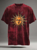 Abstraktes Retro-Sun-Print-Kurzarm-T-Shirt