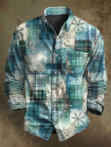 Weihnachts-Patchwork-Plaid-Print Lässiges Langarm-Shirt