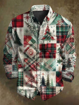 Vintage-inspiriertes Weihnachts-Patchwork-Print-lässiges Langarm-Shirt