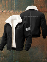 Herren Jesus Die Art und Weise Die Wahrheit Das Leben Kreuz Pelz kragen Zip-Up Jacke