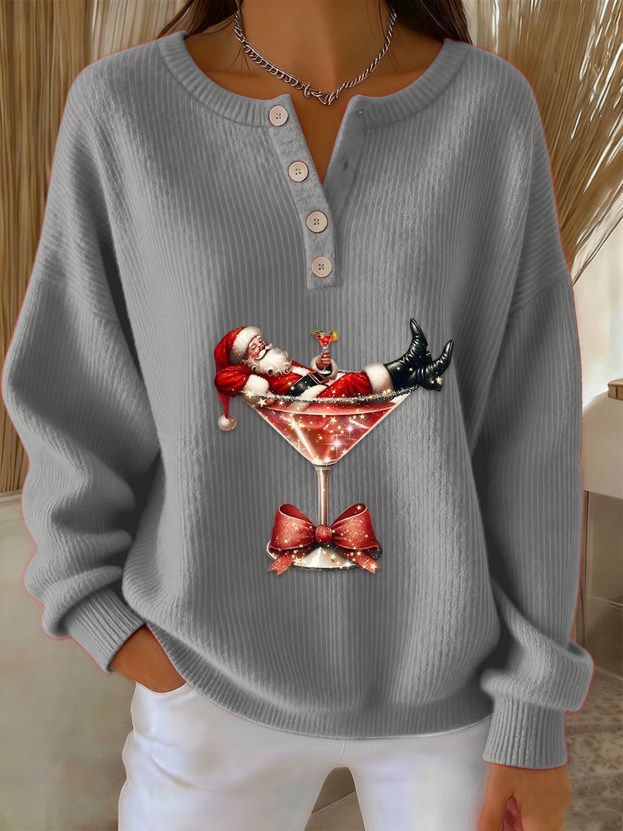Damen Retro Faith Der Weihnachts mann Cocktail Print Langarm Pullover