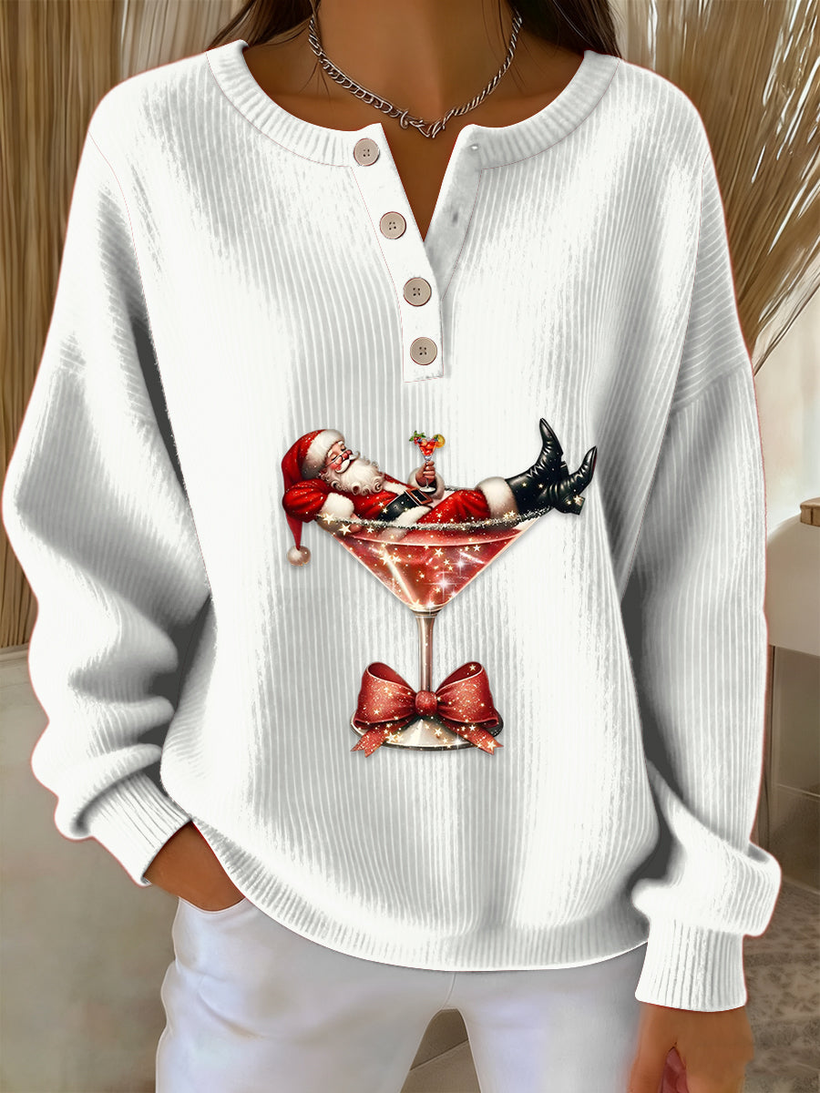 Damen Retro Faith Der Weihnachts mann Cocktail Print Langarm Pullover