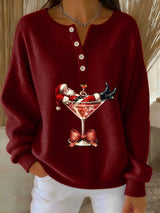 Damen Retro Faith Der Weihnachts mann Cocktail Print Langarm Pullover