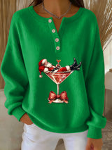 Damen Retro Faith Der Weihnachts mann Cocktail Print Langarm Pullover