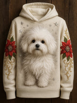 Damen niedlicher Hunde-Kunstdruck Lässiger Langarm-Pullover