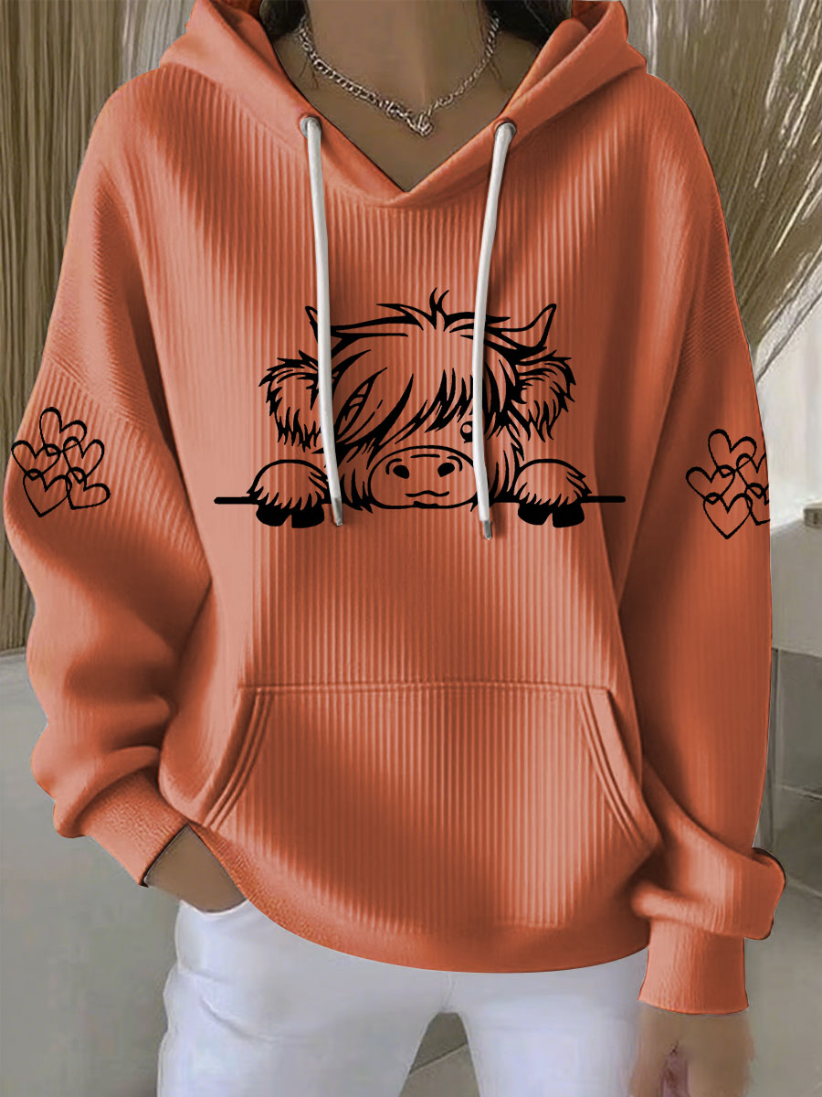 Frauen Highland Kuh Print Casual Hoodie