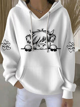 Frauen Highland Kuh Print Casual Hoodie