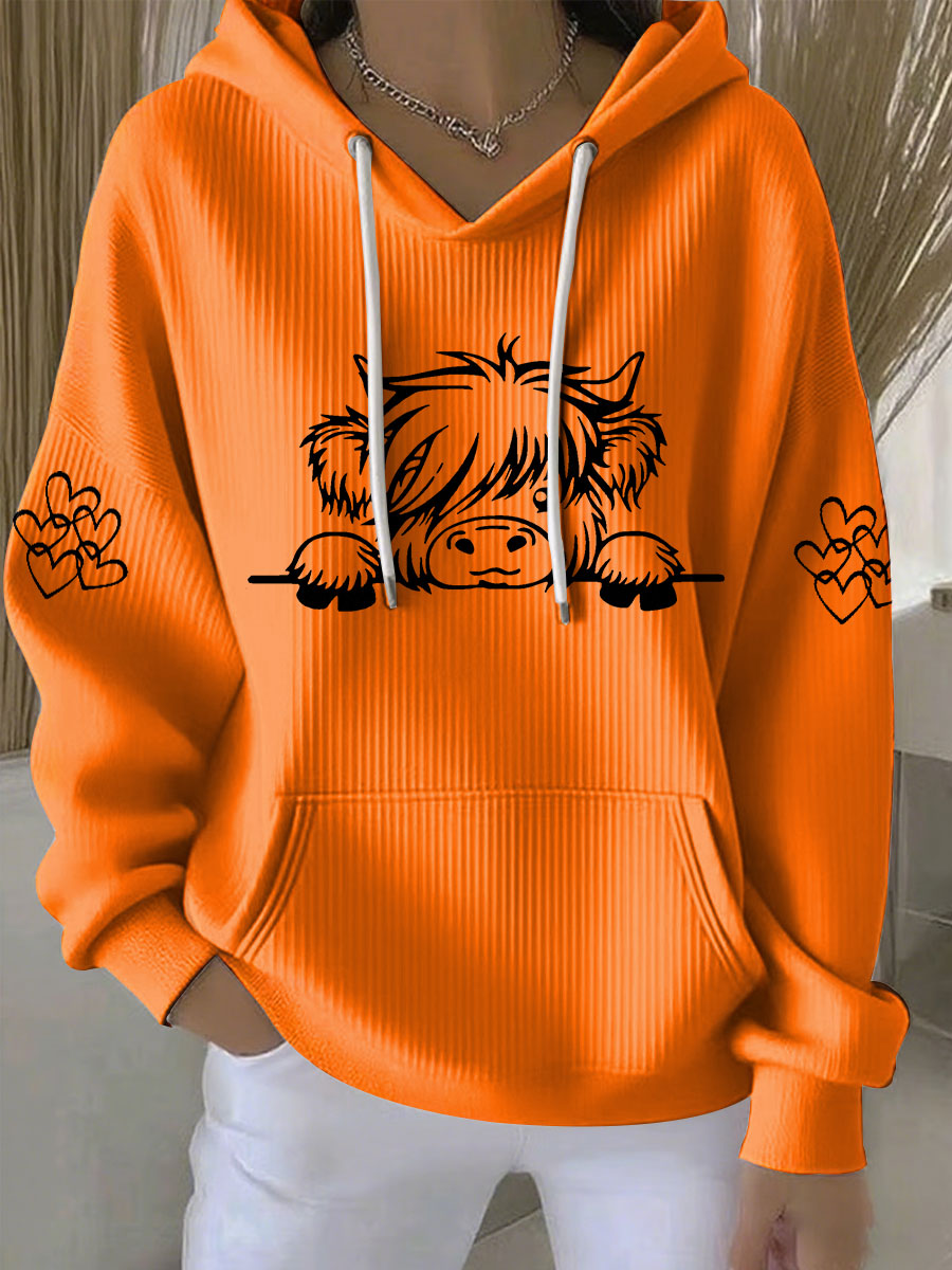Frauen Highland Kuh Print Casual Hoodie