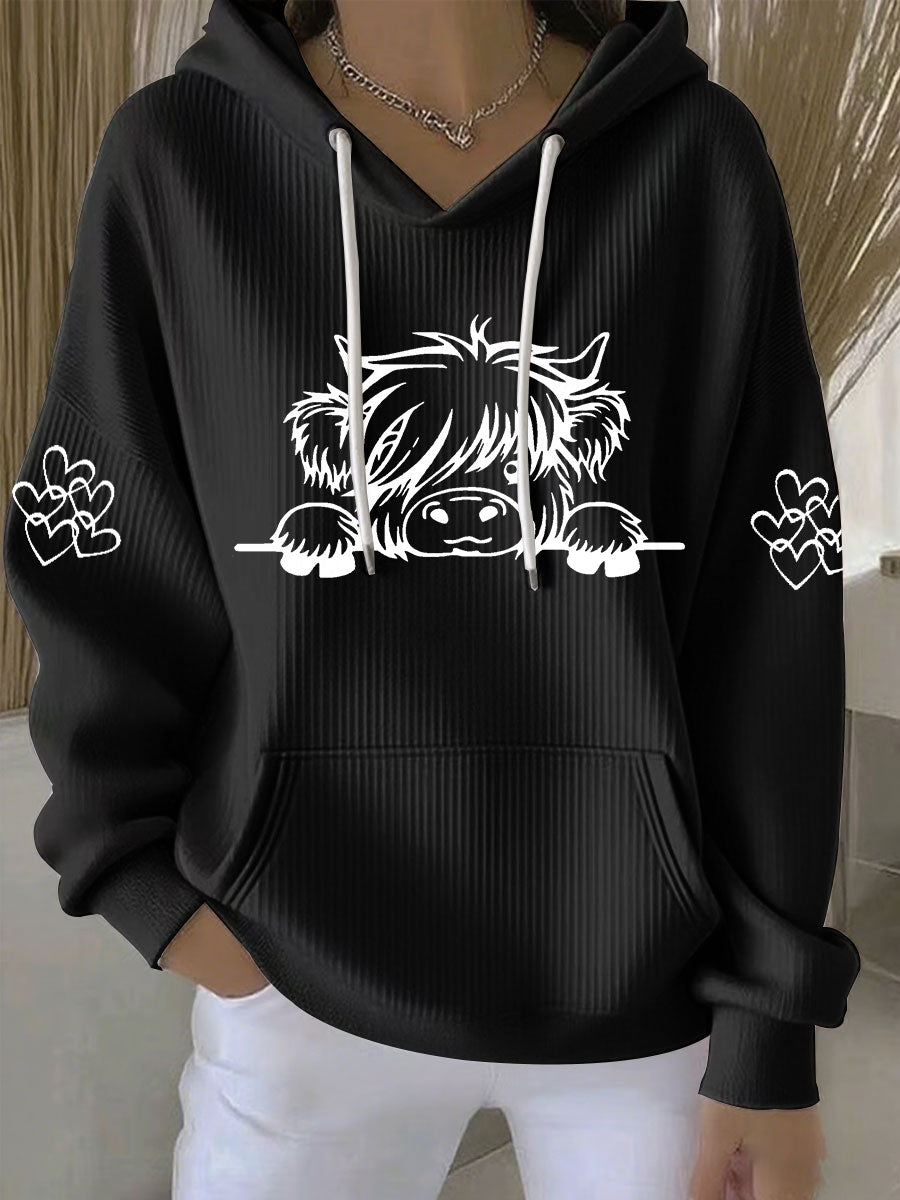 Frauen Highland Kuh Print Casual Hoodie