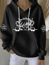 Frauen Highland Kuh Print Casual Hoodie