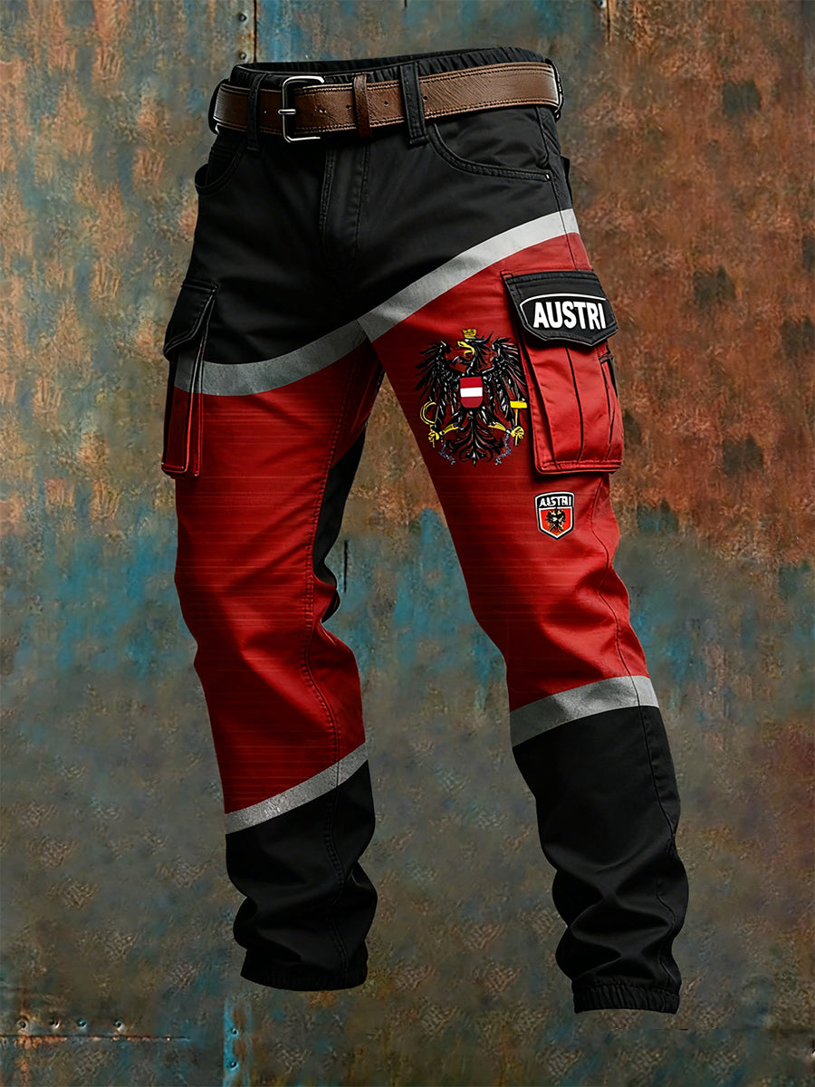 Herren Vintage Österreich ische Flagge Kunstdruck Business Casual Arbeits hosen