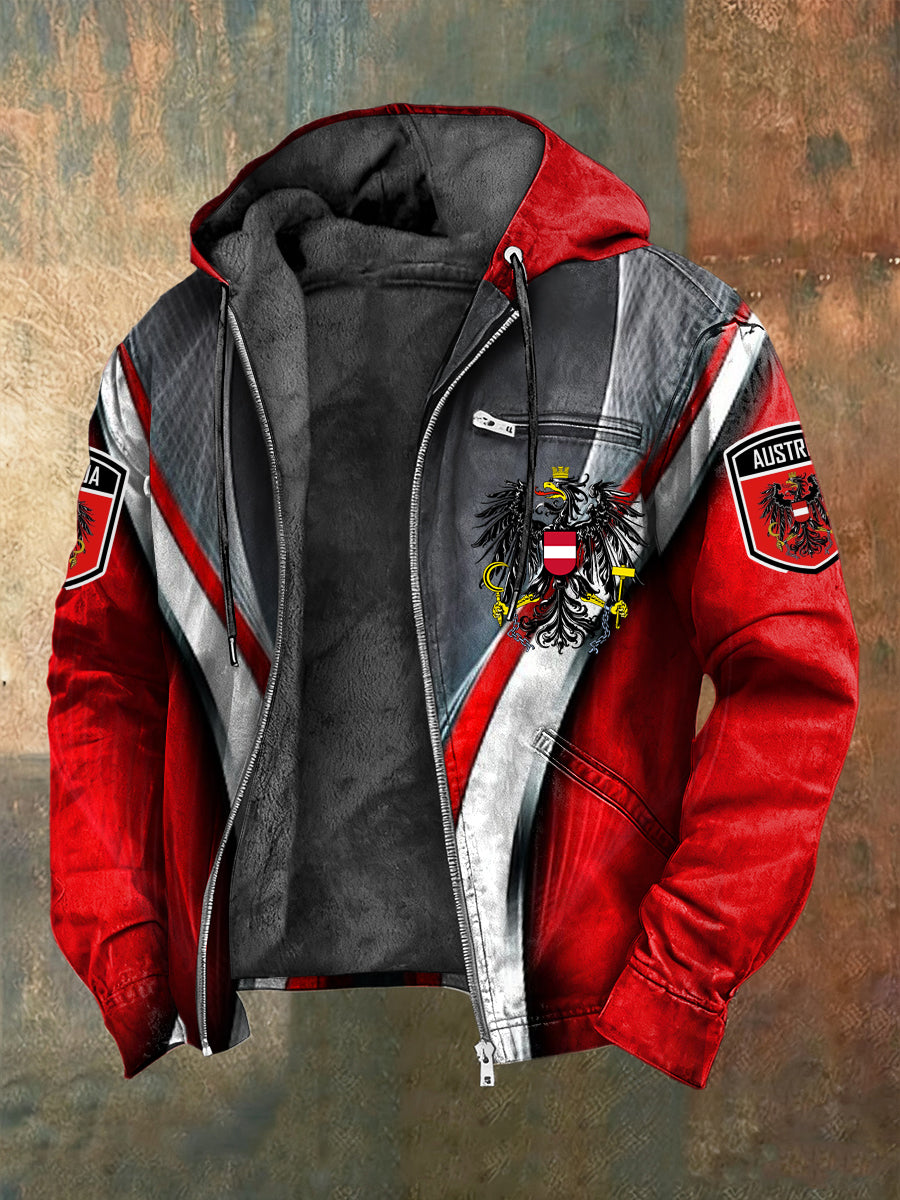 Retro Österreich ische Flagge Geometrische Kapuzen Fleece Jacke