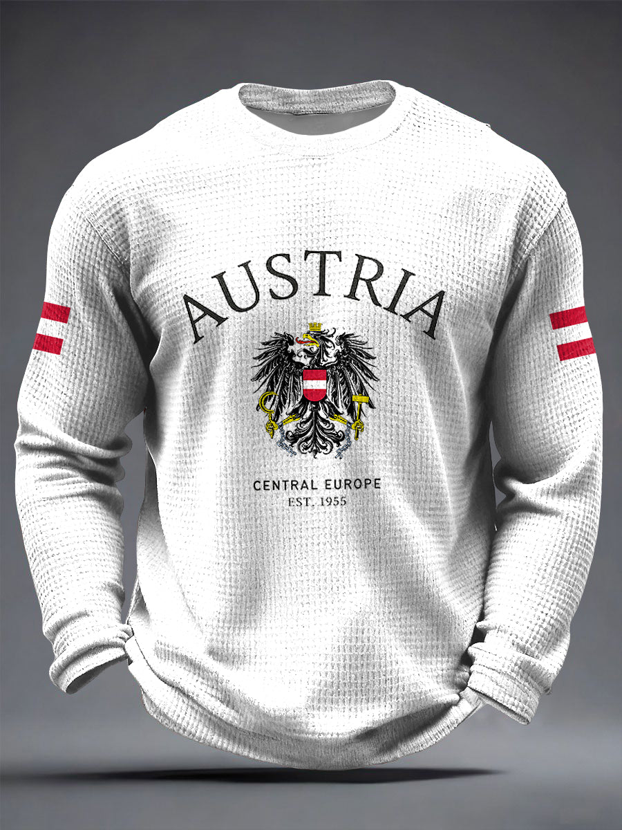 Retro Österreich ische Flagge Emblem Casual Waffel Weave T-Shirt