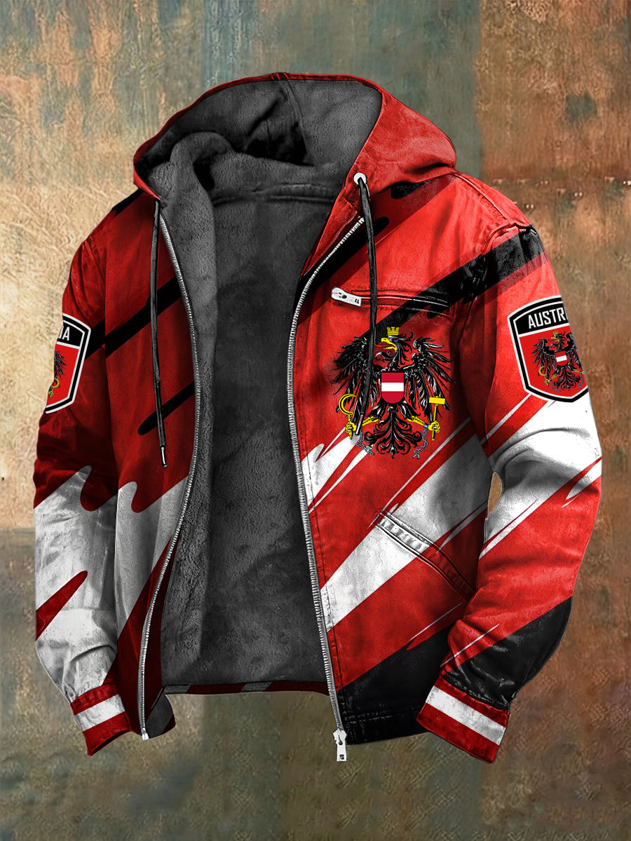 Retro österreich isches Emblem Abstrakte Linie Fleece ausgekleidet Kapuzen jacke