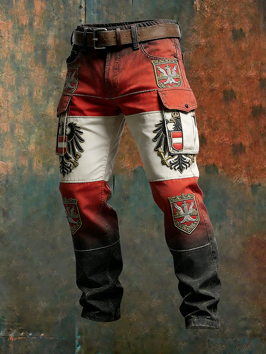 Herren Vintage Österreich ische Flagge Kunstdruck Business Casual Arbeits hosen