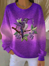 Damen-Kolibri mit Blumen druck Casual Sweatshirt mit lila Steigung