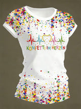 Frauen Kölner Karneval Konfetti im Herzen Print Casual T-Shirt