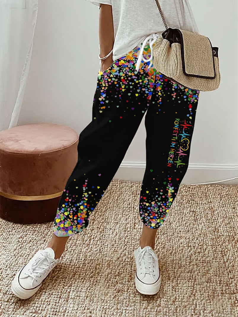 Damen Kölner Karneval Konfetti im Herzen Print Freizeit hosen