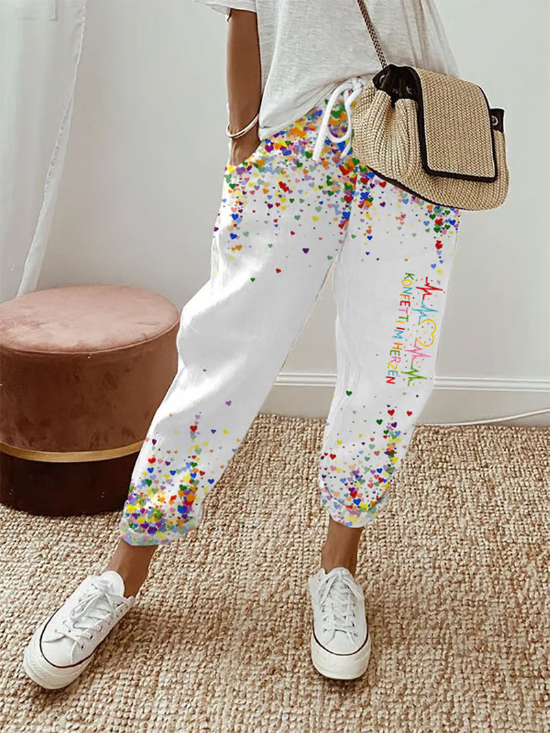 Damen Kölner Karneval Konfetti im Herzen Print Freizeit hosen