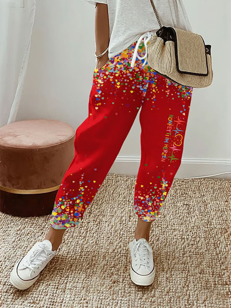 Damen Kölner Karneval Konfetti im Herzen Print Freizeit hosen