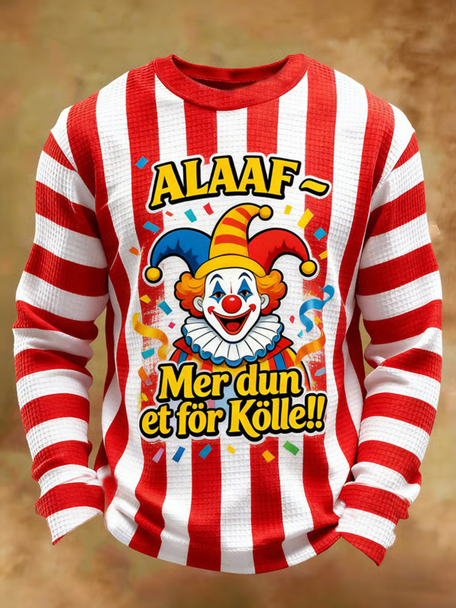 Herren-Clown-Clown-Print-Lässige Waffel-Langarm-T-Shirt
