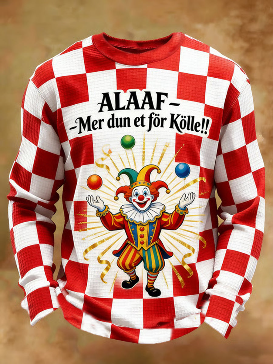 Herren-Clown-Clown-Print-Lässige Waffel-Langarm-T-Shirt
