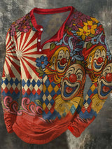 Herren Cologne Carnival Clown Print Lässige Knöpfe Langarm T-Shirt