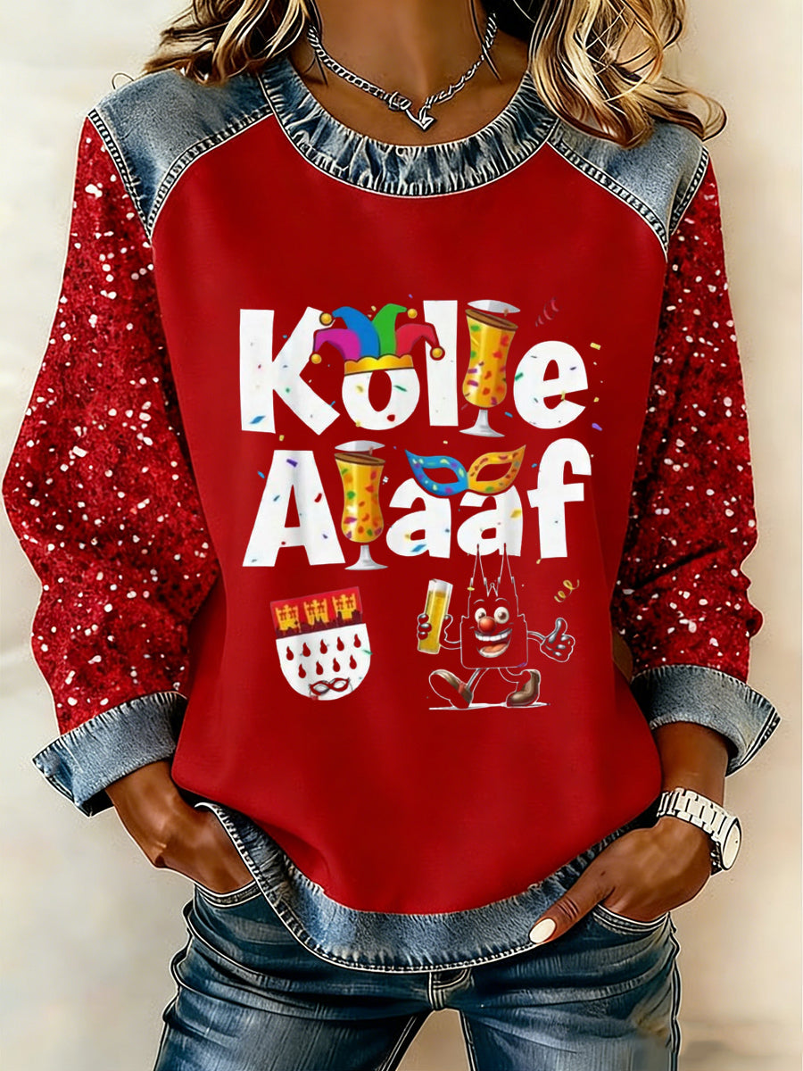 Frauen Kölner Karneval Print Patchwork Top