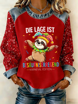 Frauen Kölner Karneval Print Patchwork Top