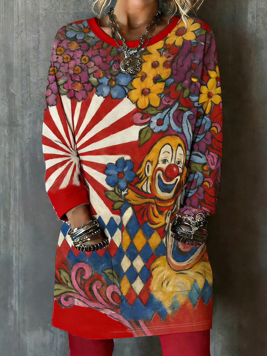 Cologne Carnival Clown Print für Damen Lässiges Langarm-Oberteil in mittlerer Länge