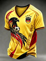 Herren-Fußballfan-T-Shirt aus Deutschland mit V-Ausschnitt und Print