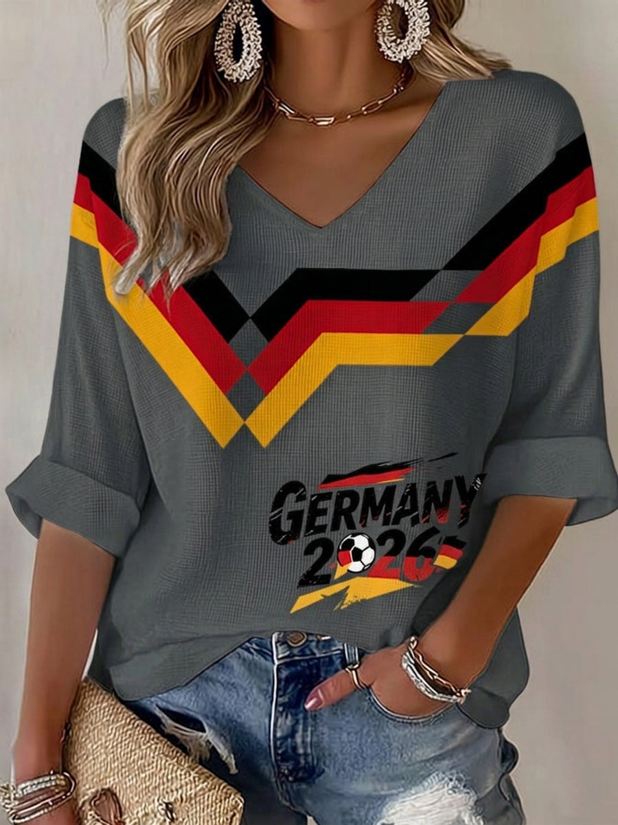 Damen-T-Shirt im Waffelstrick mit Fußballfan-Print von Deutschland