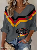 Damen-T-Shirt im Waffelstrick mit Fußballfan-Print von Deutschland