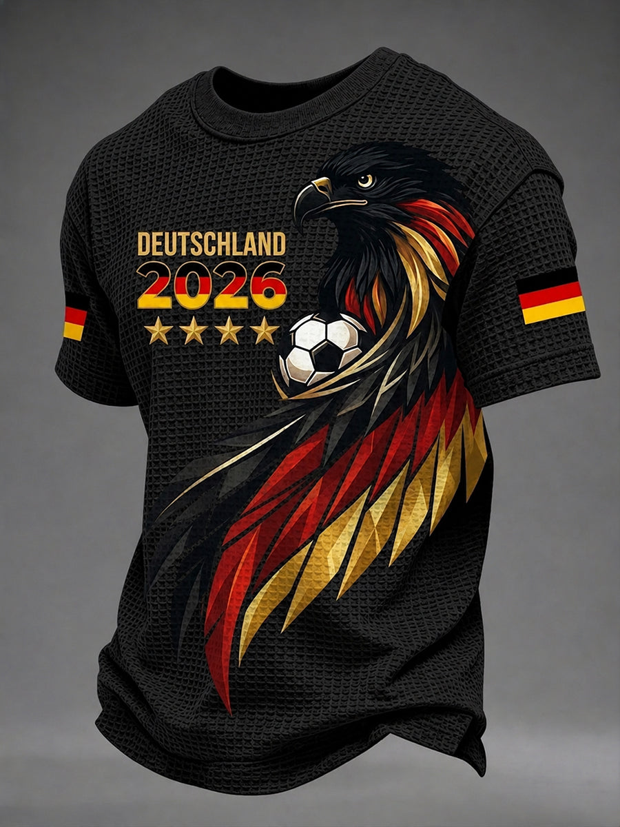 Herren-Waffelpiqué-T-Shirt mit deutschem Fußballfan-Print