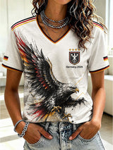 Damen-T-Shirt mit V-Ausschnitt und Fußball-Print, Deutschland
