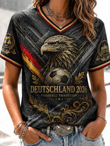 Damen-Vintage-Deutschland-Fußballfan-T-Shirt mit Aufdruck