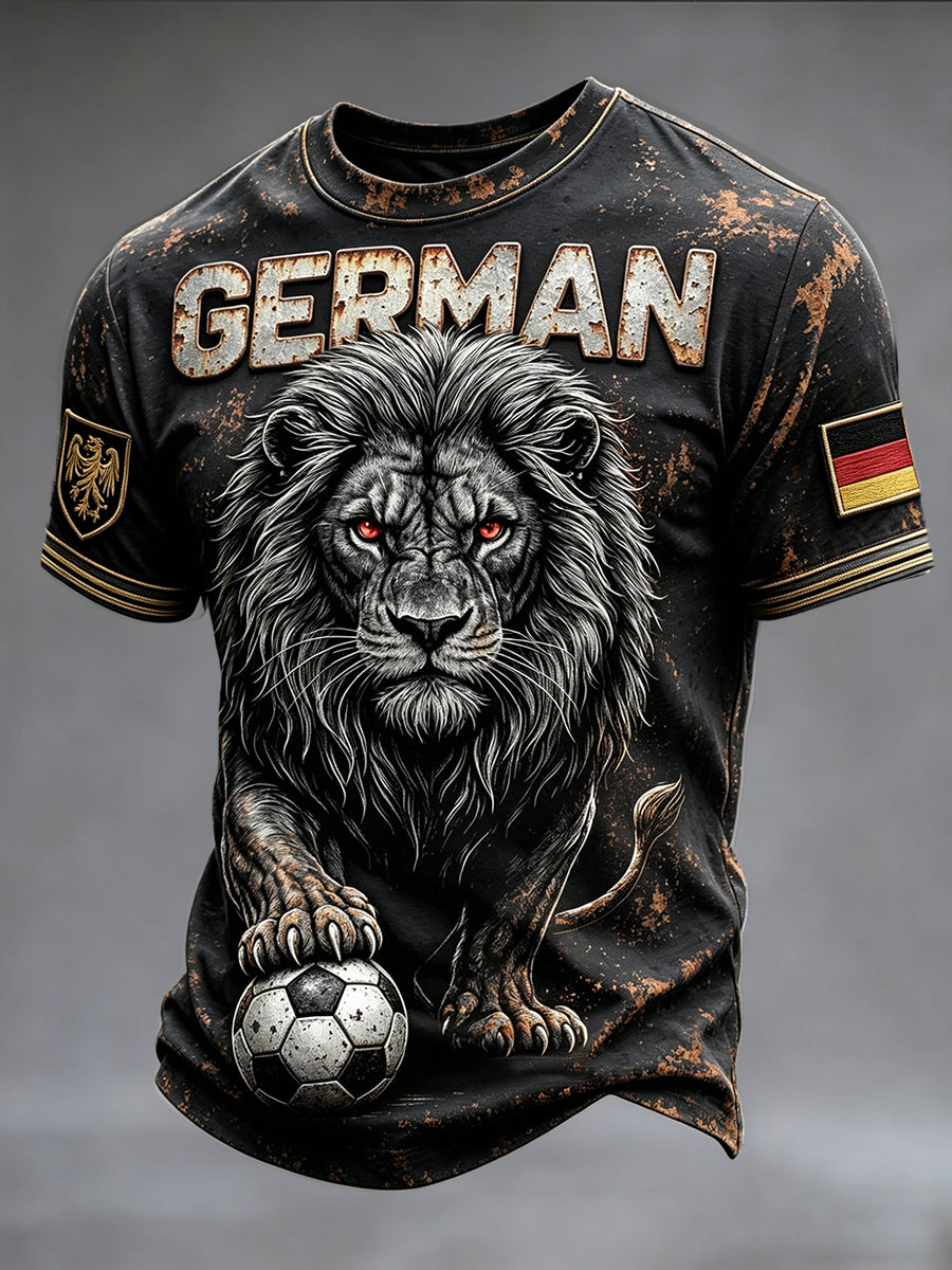 Herren-T-Shirt im Retro-Löwen-Design, lässig, deutscher Fußball