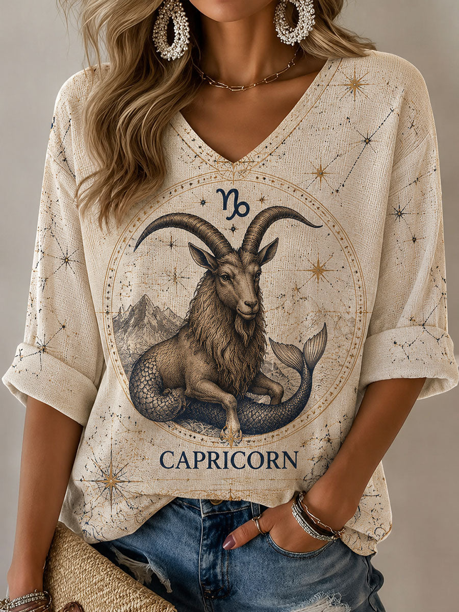 Frauen Steinbock Horoskop-Themen Retro-Stil Casual T-Shirt