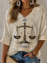 Frauen-Waage-Horoskop-Themen-Retro-Stil-lässiges T-Shirt
