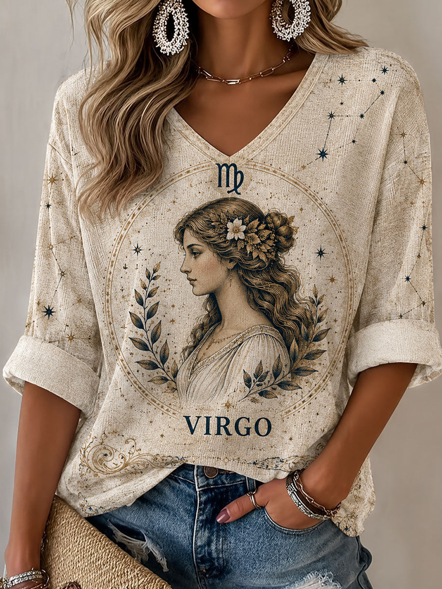 Frauen Virgo Horoskop-Thema Retro-Stil lässig T-Shirt