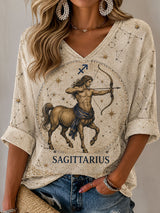 Frauen-Schütze-Horoskop-Themen-Retro-Stil-lässiges T-Shirt