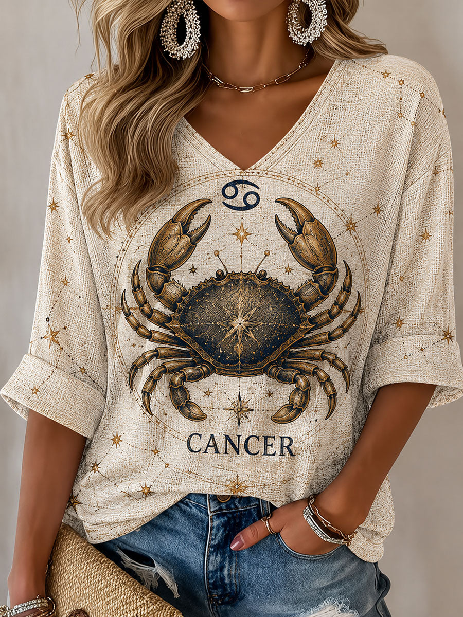 Frauen-Krebs-Horoskop-Themen-Retro-Stil lässig T-Shirt